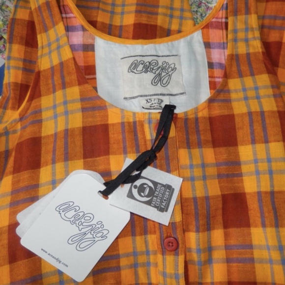 Ace & Jig Sophomore Plaid Check Orange Yellow Jumpsuit Romper Nwt XS - Picture 2 of 6